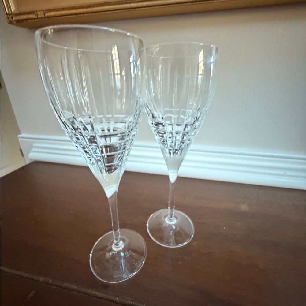 2 Tiffany & Co. Plaid Wine Glasses, 9 3/8”